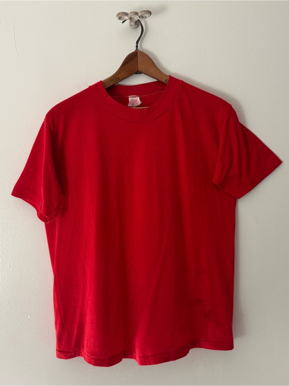 Vintage Red Single Stitch T-Shirt  Blank with visible Mending.